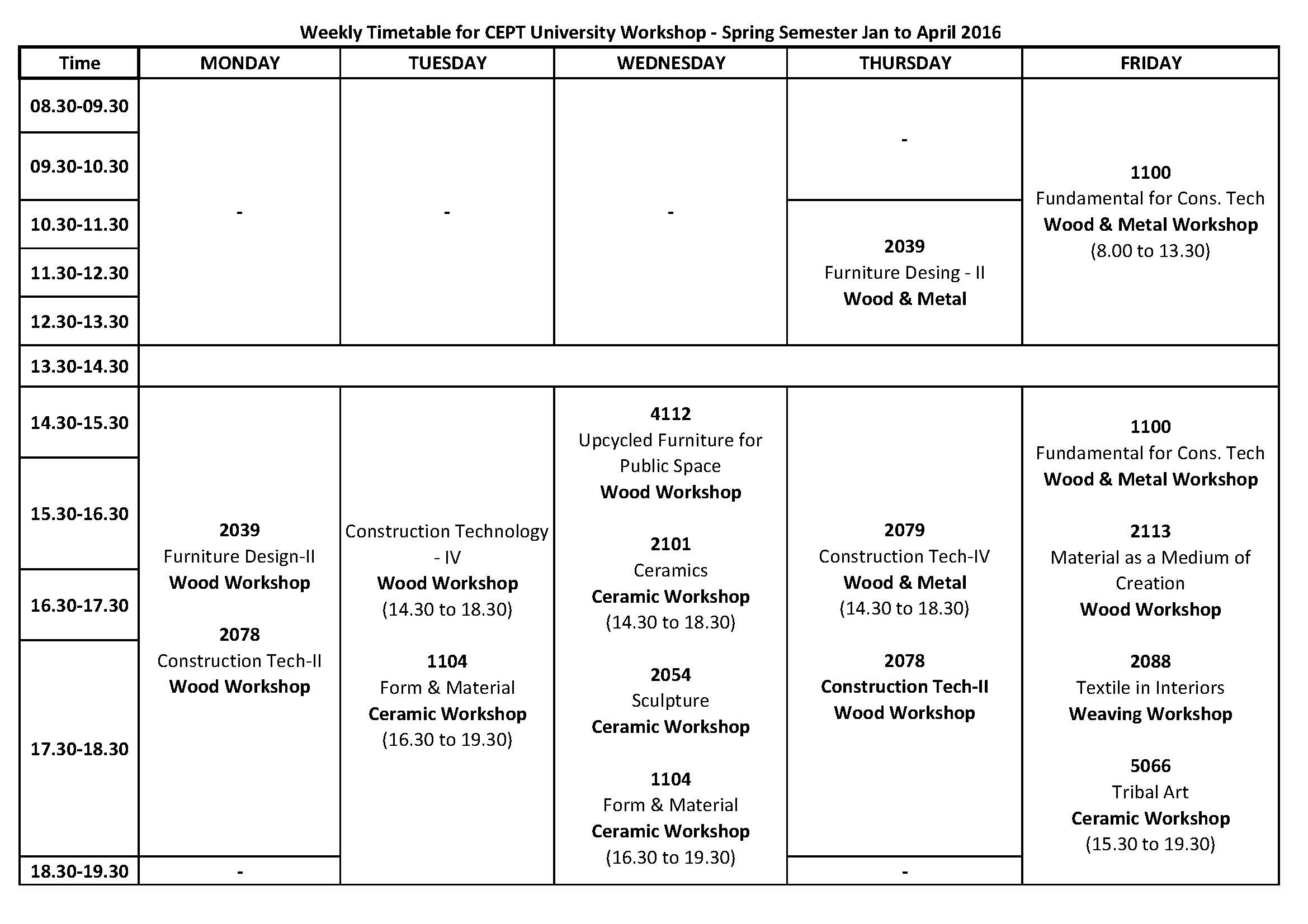 Timetable - Workshops - CEPT