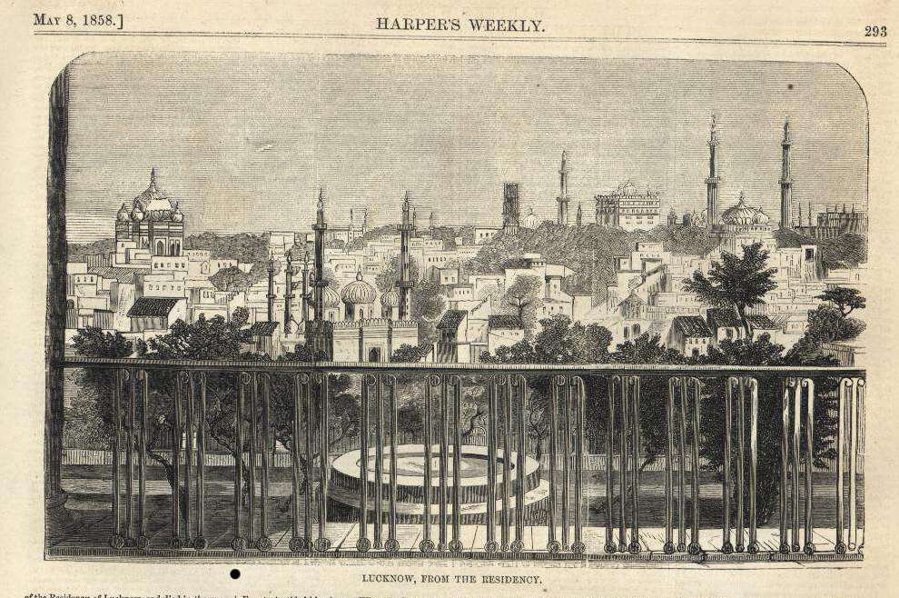 Visual archival respresentation of the Lucknow city from the main Residency building before the first War of Independence 1857 1858 Lucknow from the front window of the Residents house 1858